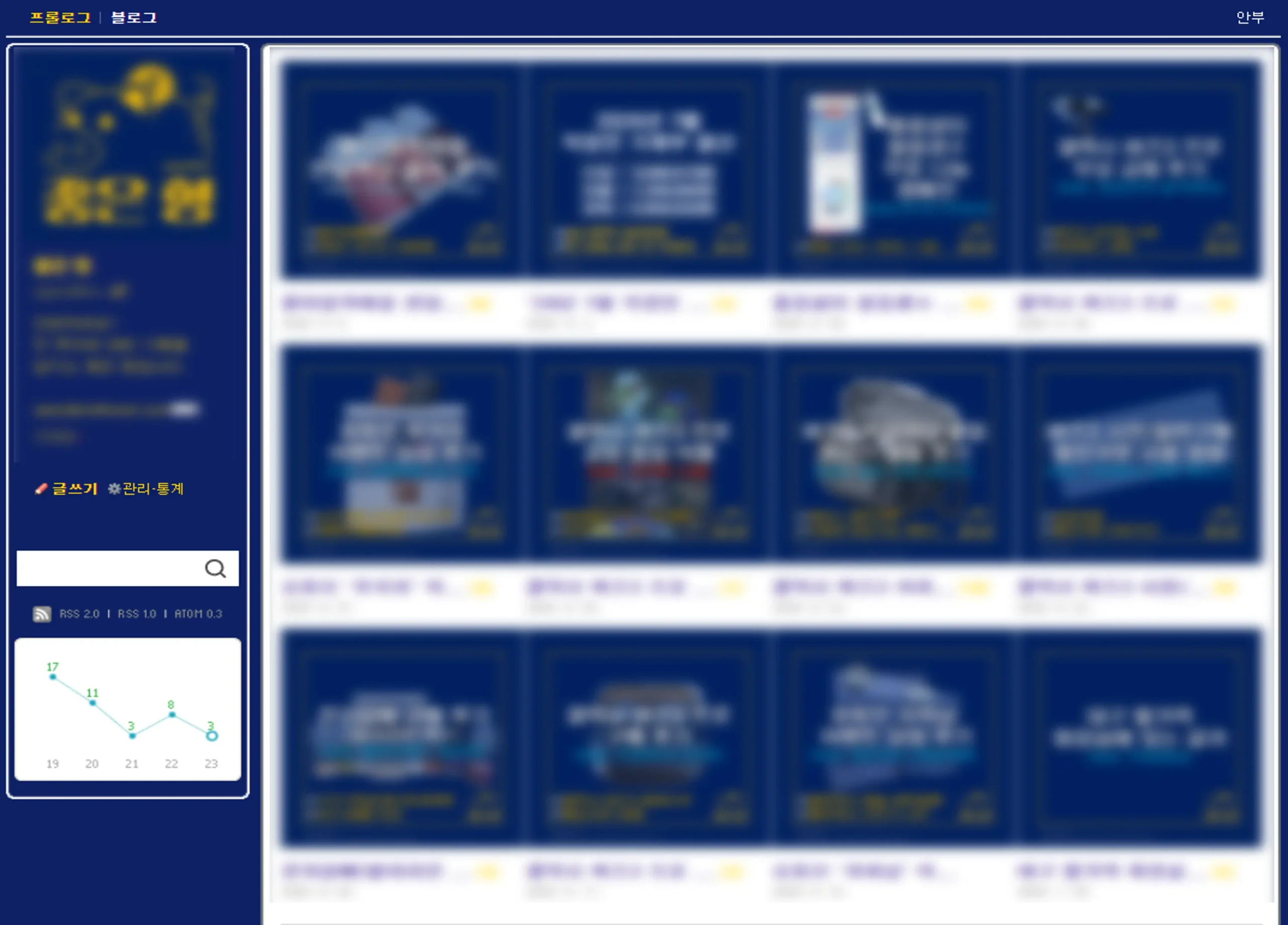 첫번째 네이버 블로그의 현재 모습, 블로그의 전체적인 모습과 포스팅 글들의 썸네일 집합